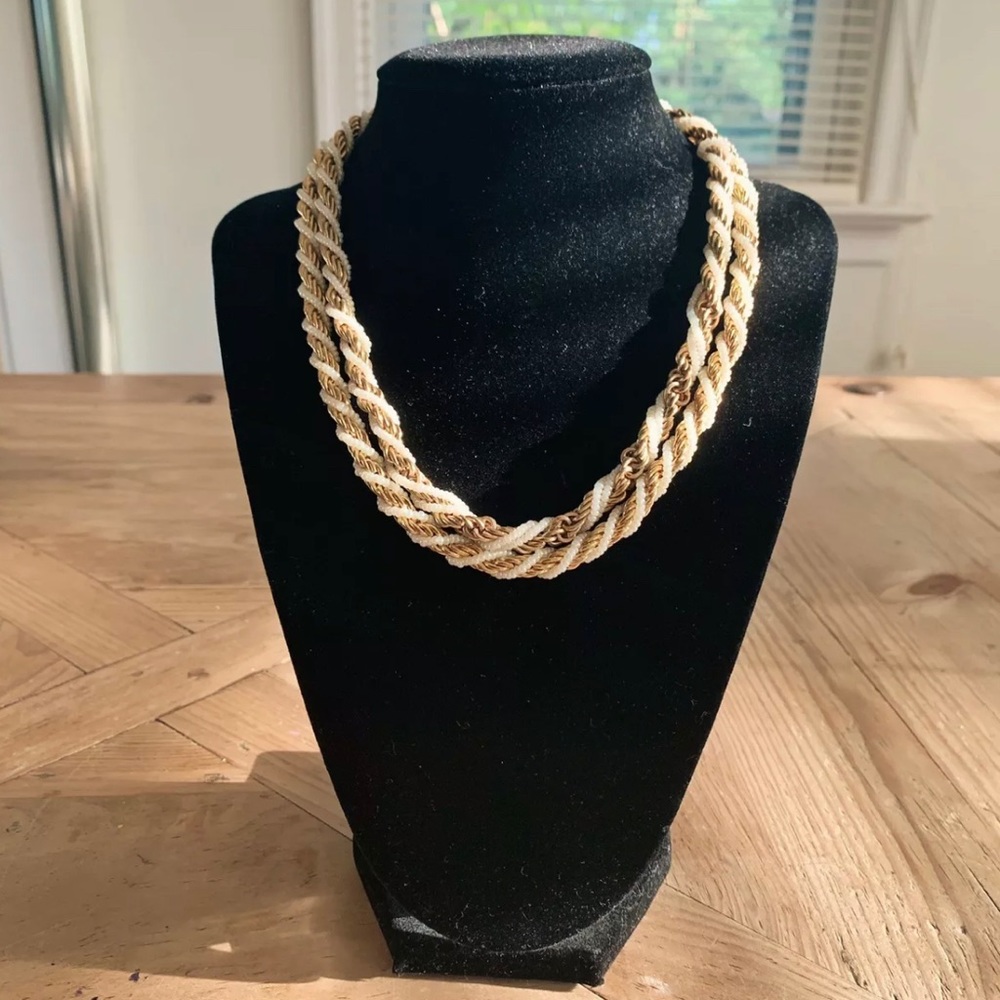 Vintage Trifari Gold and White Twist Necklace Pair